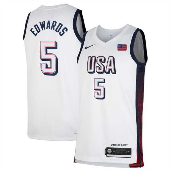 Mens USA Basketball #5 Anthony Edwards White 2024 Swingman Stitched Jersey